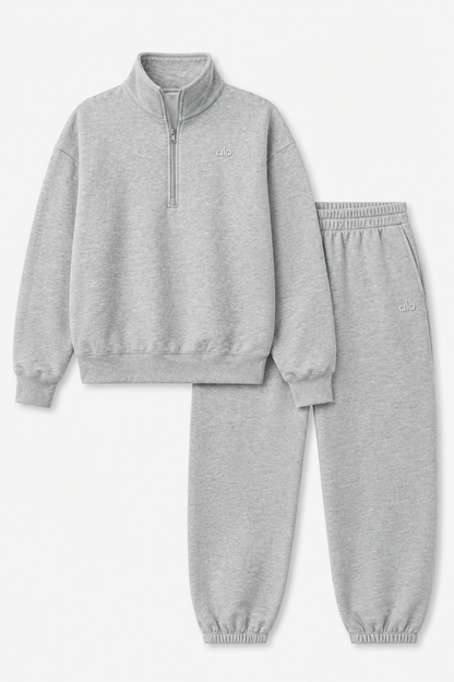 Quarter Zip Set - Light Gray
